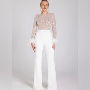 NADINE MERABI Glittering Blush and White Jumpsuit